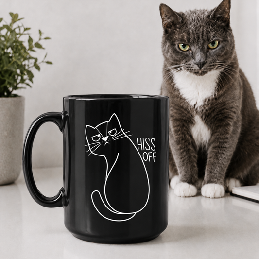 Hiss Off Black Mug
